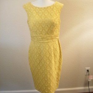 ADRIENNE ARPEL RETRO BRIGHT YELLOW FLORAL LACE DRESS